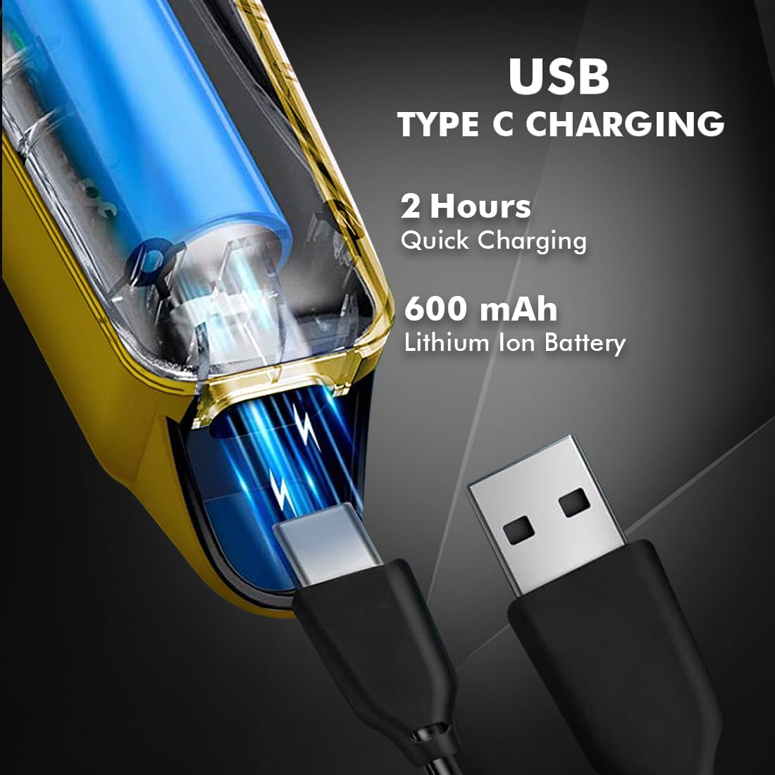 Nova NHT 1102 Trimmer with labeled parts: Stainless Steel Blades, 2 Speed Settings, Hanging Hook, Compact Design, Indicator light, USB Charging Port