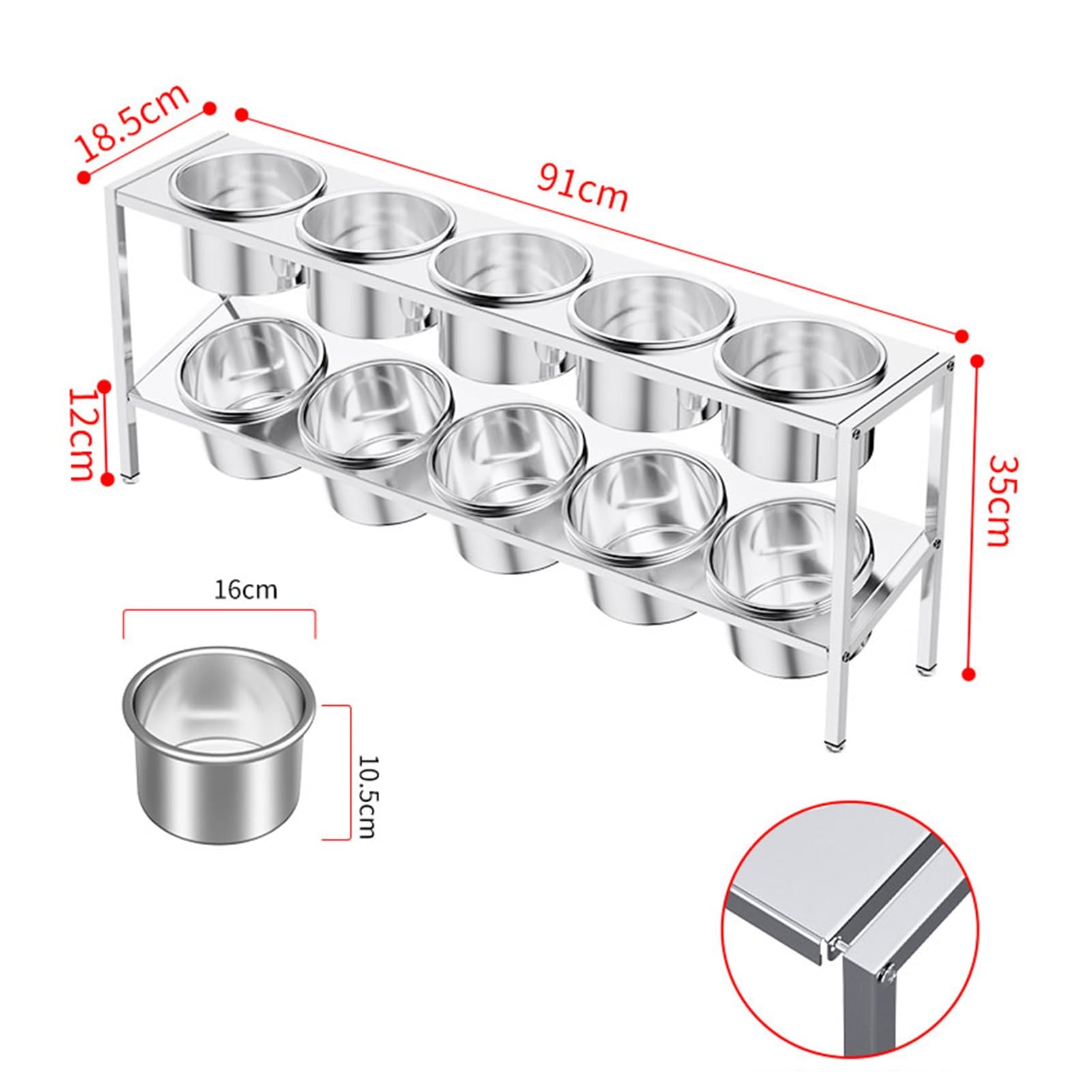 Ensemble de Supports à épices commerciaux, Distributeur de Condiments Double Couche en Acier Inoxydable, Support de Rangement pour comptoir, récipient pour,Silver-91x18.5x35cm