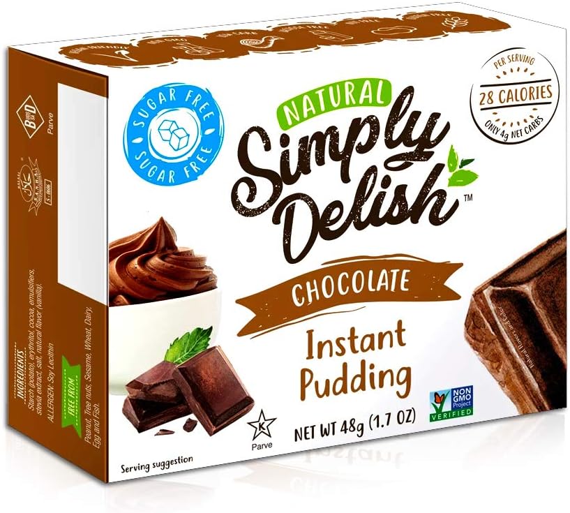Simply Delish, Natural Pudding, and Pie Filling - Fat and Gluten Free, Vegan Sweet, Chocolate Flavour - Pack of 6, Sugar Free Pudding