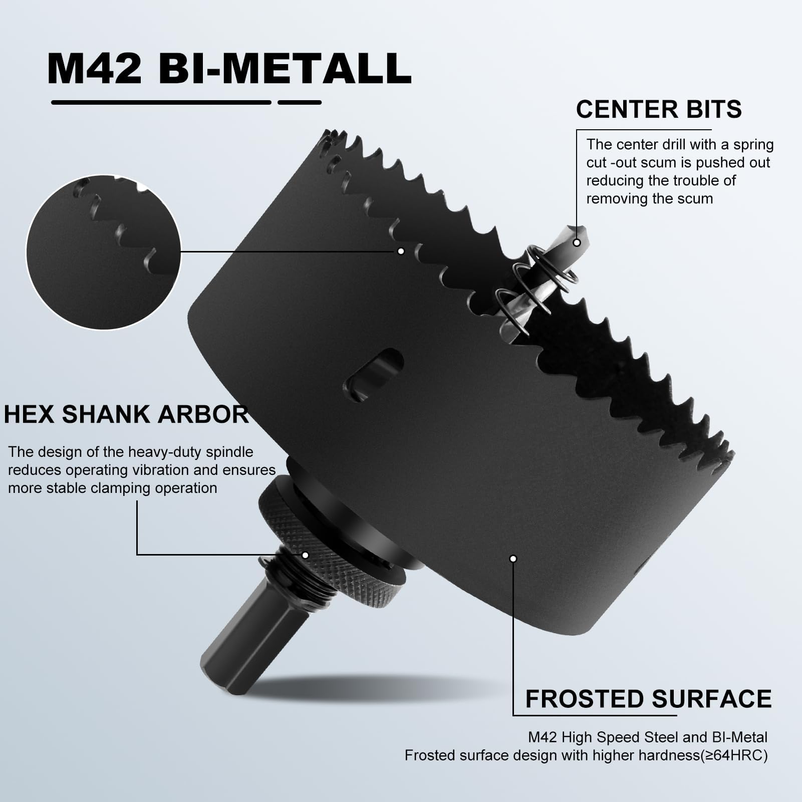 2-1/8" | 54mm Hole Saw with Heavy Duty Arbor HSS Bi-Metal Hole Cutter Drill Bit for Wood Cornhole Boards Plastic Drywall Metal Fiberboard — view 4