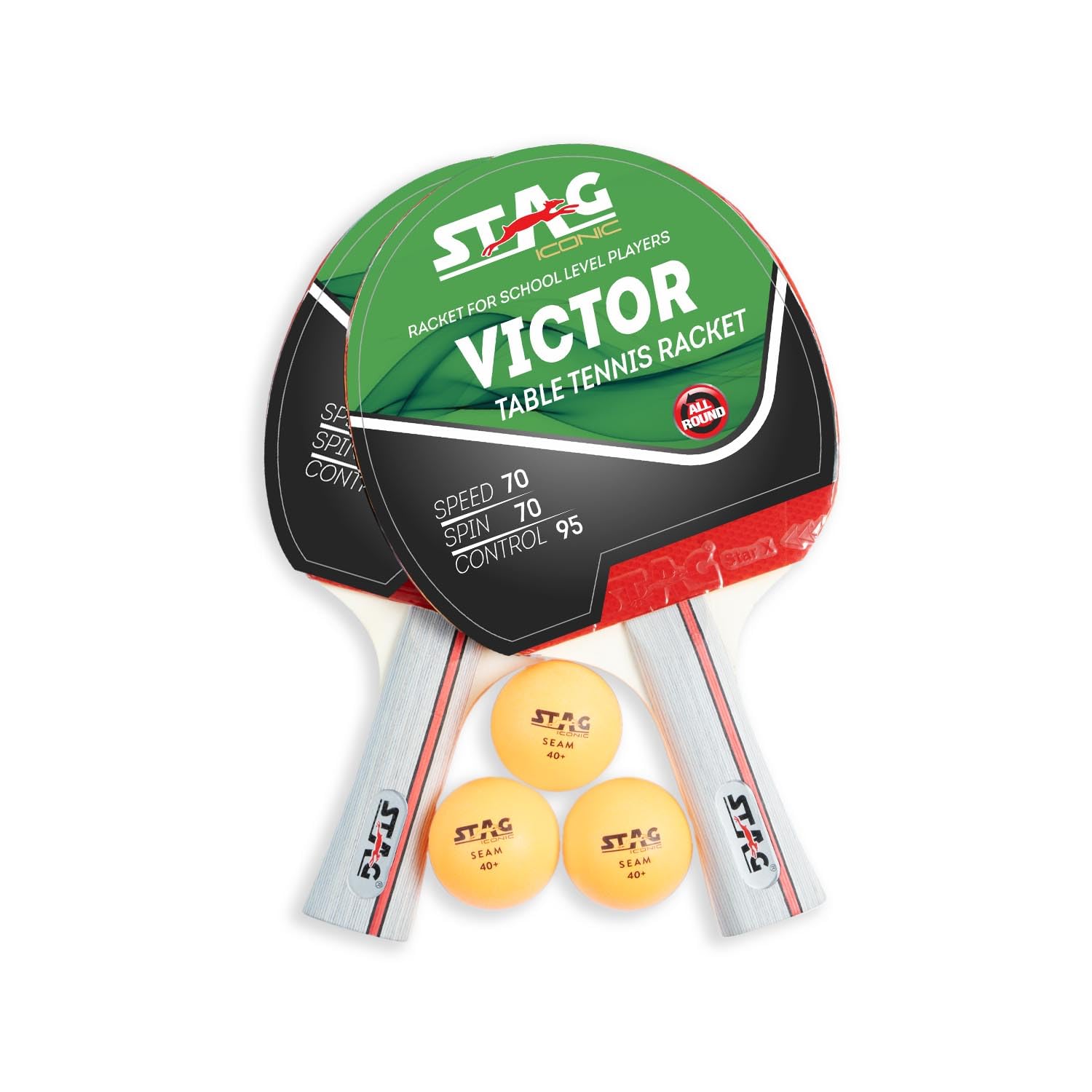 Stag Iconic Victor Series Professional Table Tennis (T.T) Set - Table Tennis Rackets and T.T Balls Included| All-in-One Ping Pong Paddle Playset - Table Game Accessories (Orange)-image-19