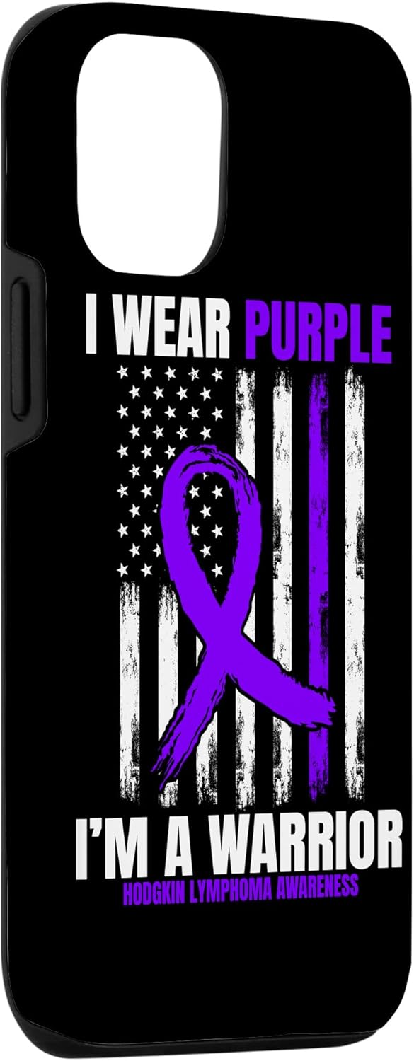 Purple Hodgkins Lymphoma Cancer Warrior Awareness USA Flag Case for iPhone 12/12 Pro