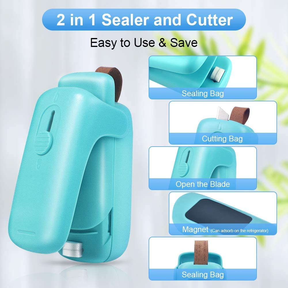 Mini Scelleur De Sacs Portable Rechargeable USB - 2 En 1 Scelle Et Coupe - Avec 100 Sacs Inclus
