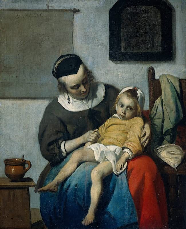Peinture murale l'enfant malade Gabriel Metsu, toile abstraite salon 60x90