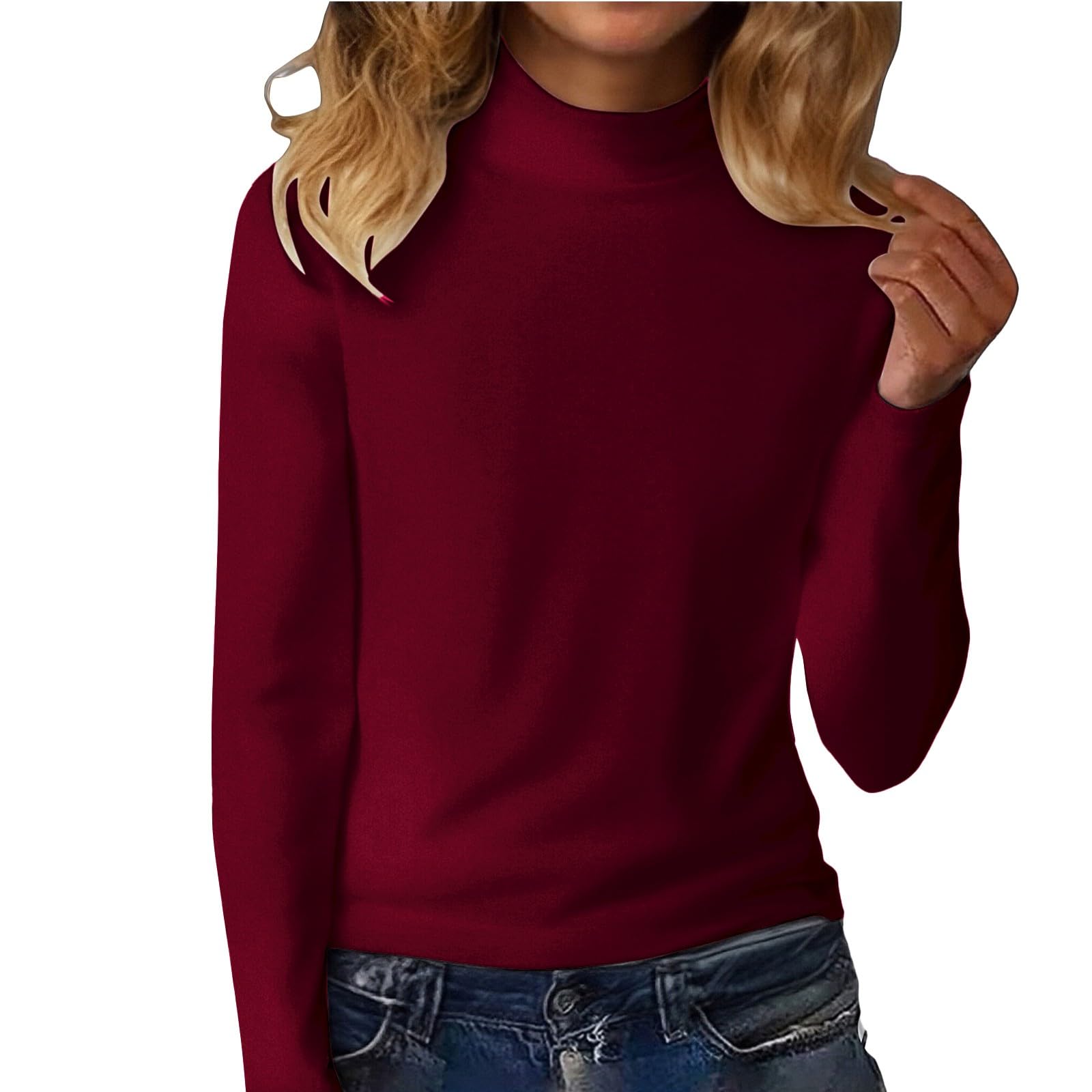 Mock Neck Sweater Women Thermal Long Sleeve Undershirts Casual Loose Stretch Pullover Warm Baselayer Turtlenecks Tops