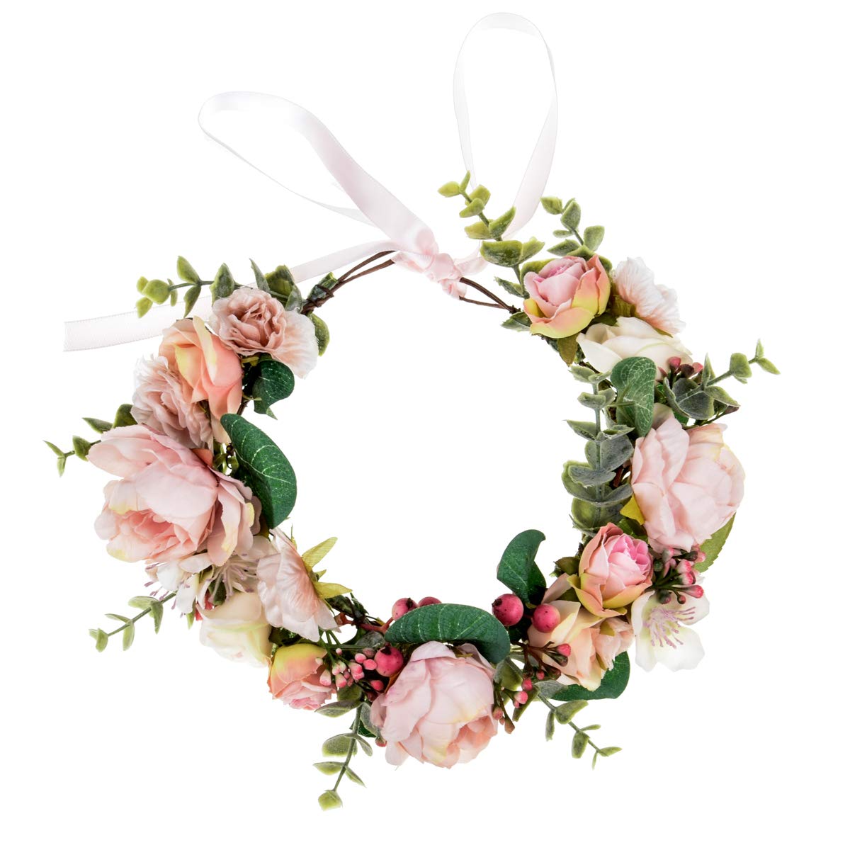 Vividsun Verstellbare Blumenkrone, Kopfschmuck, Blumenkrone, Hochzeit, Festivals, Foto-Requisiten (L/Blassrosa Pfingstrose)