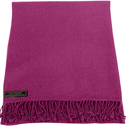 CJ Apparel Fuchsia Purple 100% Cashmere Shawl Pashmina Scarf Wrap Stole Head Wrap Hand Made in Nepal New2