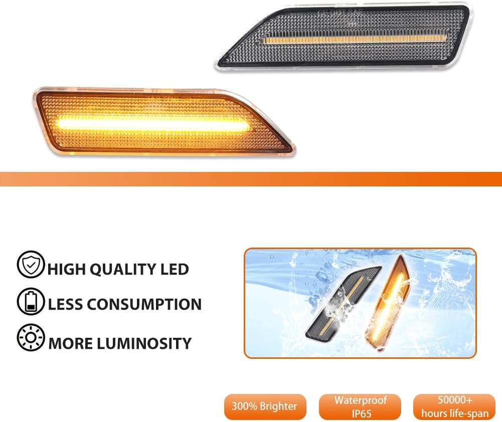 ADIIL For 2006-2011 Mercedes Benz W219 CLS-Class Clear Lens Amber LED Front Bumper Side Marker Lights OEM Side Marker Replacement