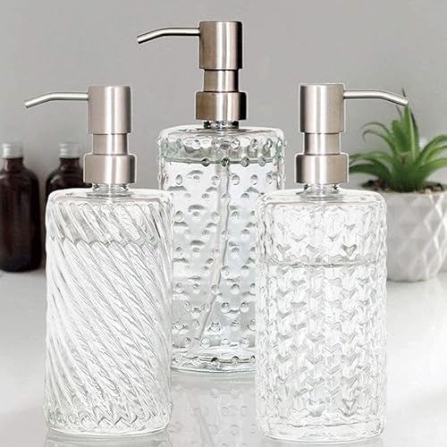 Miniatura 2 de VNABO - Dispensador de jabón recargable, paquete de 2 dispensadores de jabón, dispensadores de loción de vidrio grueso con bomba de acero Intainless