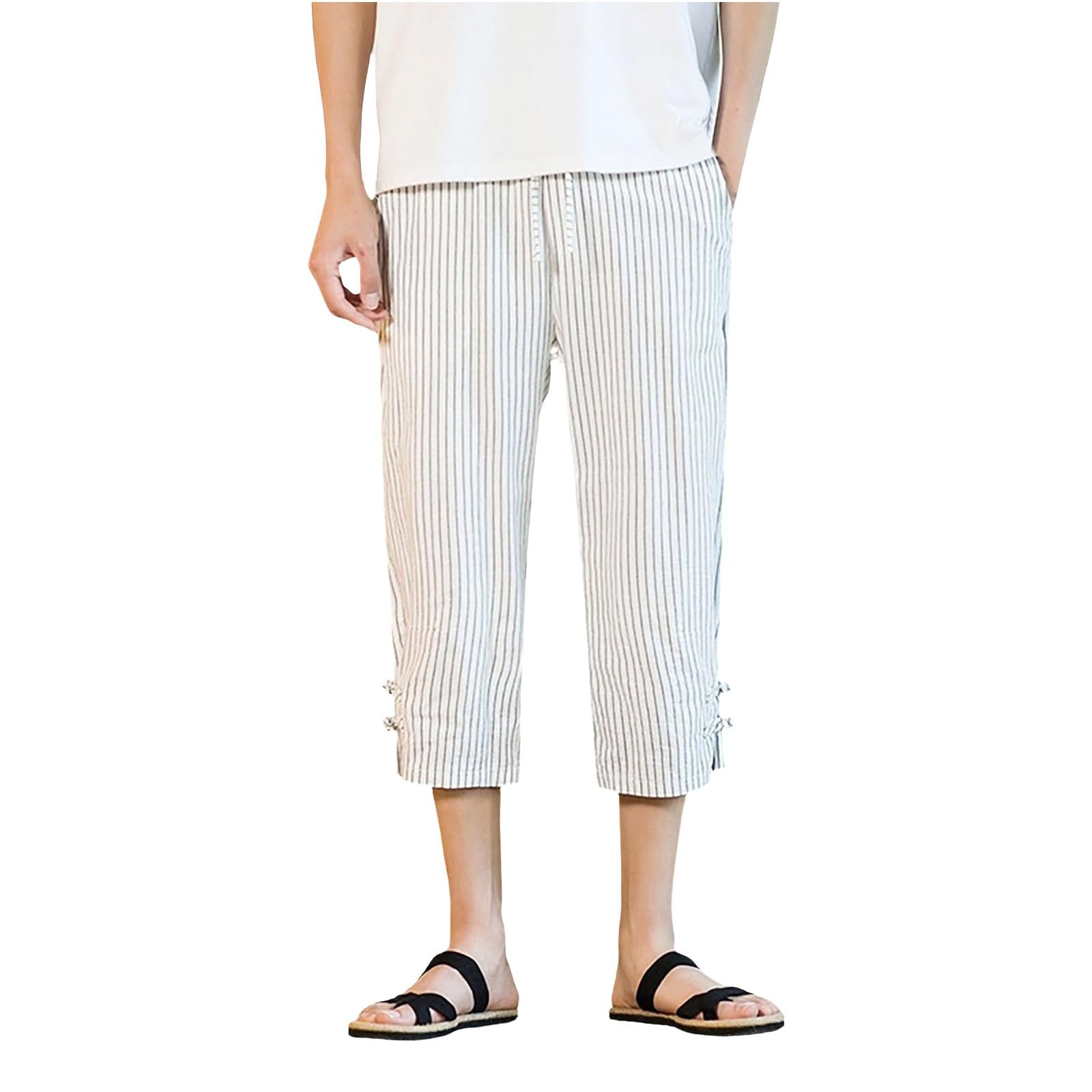 Pantaloni da uomo in lino, leggeri, a tre quarti, dritti | Gamba