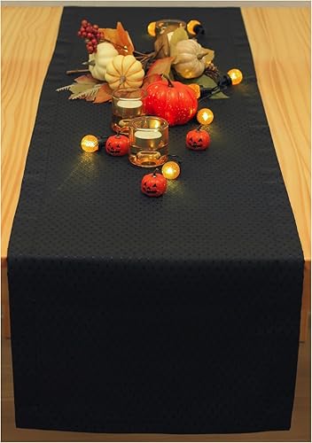 Miniatura 17 de Camino de mesa negro de 48 pulgadas, bufanda impermeable para aparador, camino de mesa de café para exteriores, elegantes caminos de mesa para