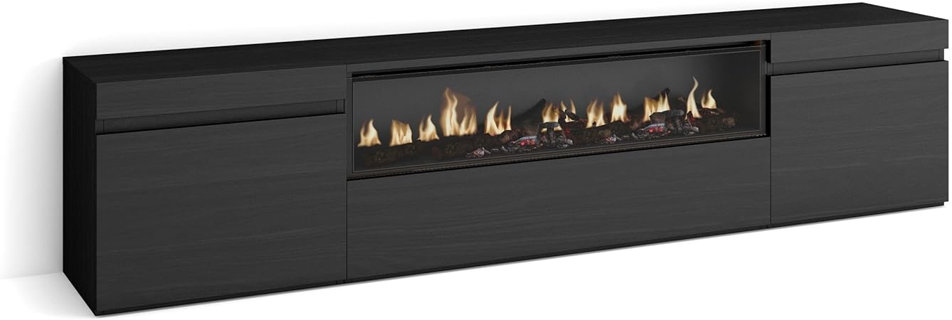 Mueble Tv 200cm Mueble TV Skraut Home - 200x45x35 Cm, Para Televisiones Hasta 80", Estilo Moderno En Roble Y Negro Mueble Tv Chimenea Electrica