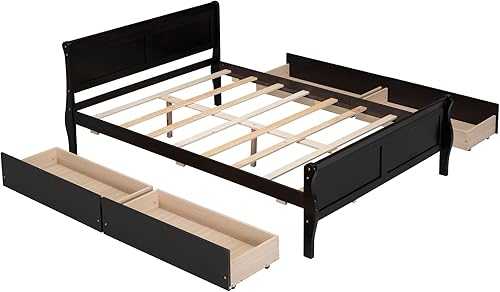 Miniatura 202 de Cama de plataforma de madera de tamaño individual con cabecera en forma de casa, soporte de listones de madera, para dormitorio de niños, niñas,