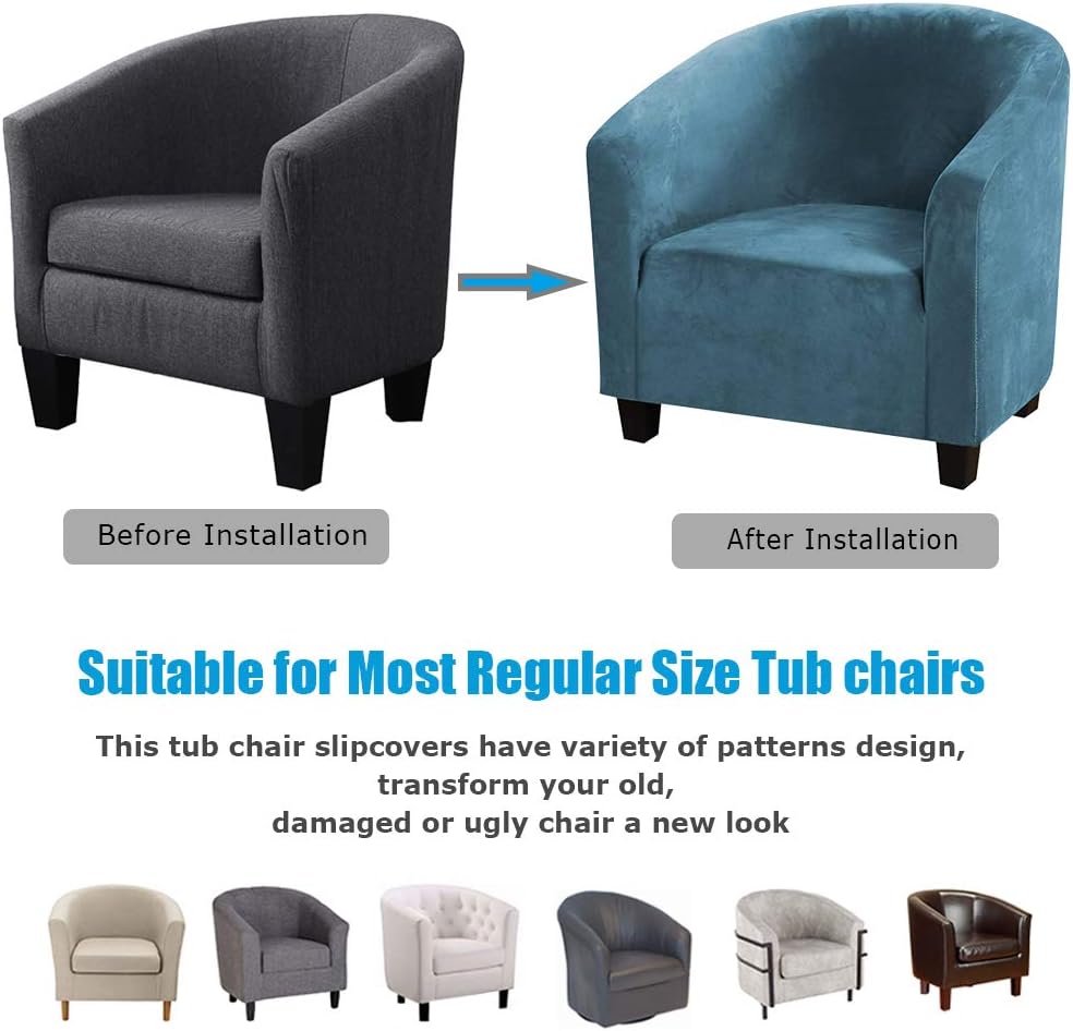 Club Chair Slipcover 1 Piece,Hight Stretch Tub Chair Slipcover,Soft Velvet Tub Chair Cover Armchair Sofa Slipcover for Barrel Chair Slipcovers (Deep Water Blue)