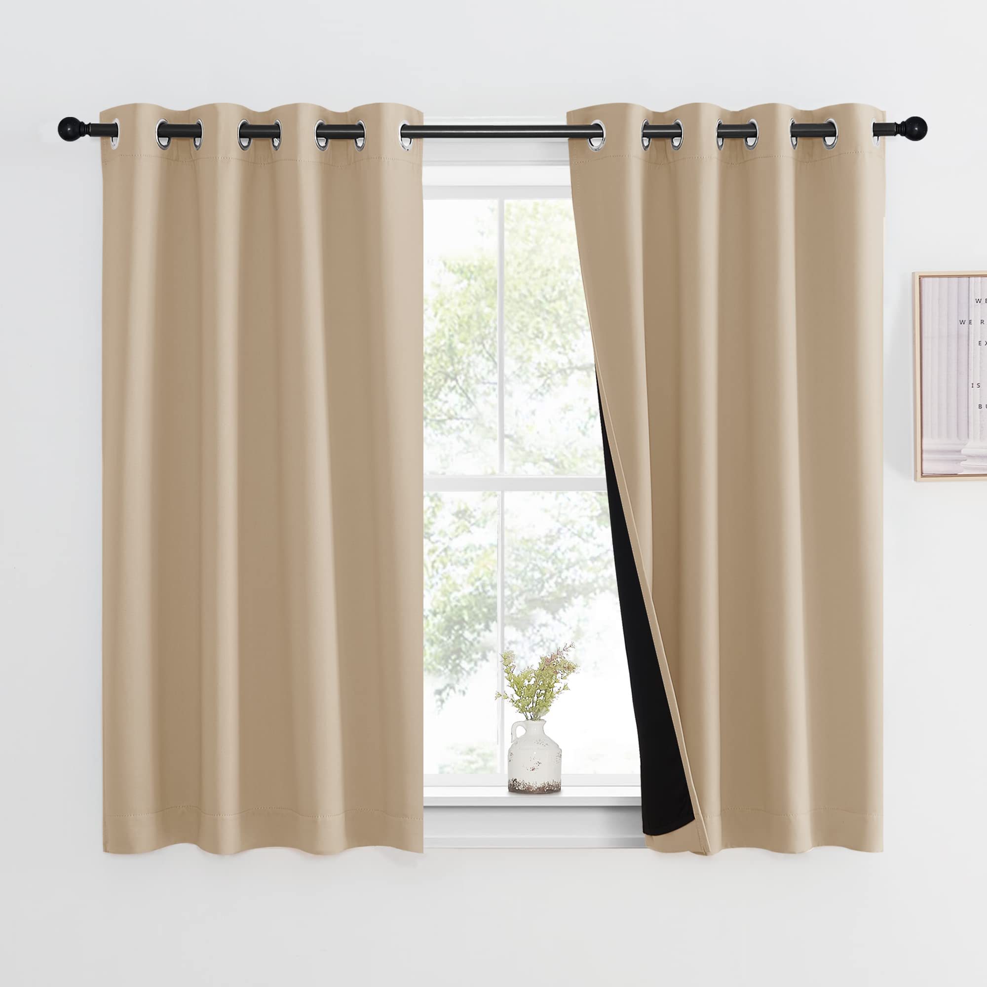 NICETOWN Room Warming Curtains, Bedroom Full Blackout Curtain Panel, Great Job for Blocking Light, Complete Blackout Drapery with Black Liner for