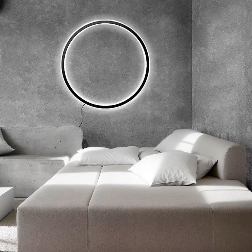 DESHOME Kreis Wandleuchte 100cm Schwarz Rund Wandlampe 3 Lichtfarben+10 Helligkeiten Innen LED Indirekte Beleuchtung Minimalistische Ring Lampe Wand mit USB-Betrieb, für Wohnzimmer-Sofa Büro Geschäft