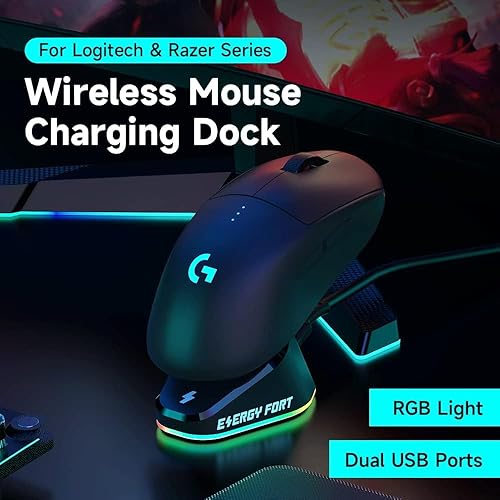 Vista 4 de MOSHOU Estación de carga inalámbrica para mouse compatible con Logitech G Pro X Superlight G903h G703h G502 Lightspeed Razer DeathAdder V2 Naga