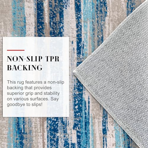 Lansny Modern Abstract 8x10 Large Machine Washable Living Room Rug Non-Slip Soft Bedroom Area Rug Blue Ultra Thin Print Faux Wool Carpet Throw Rugs for Nursery Playroom Dining Room Indoor Office - Image 7