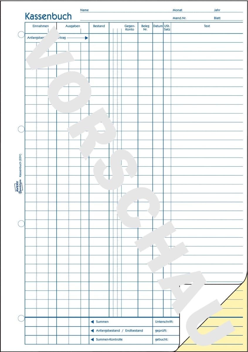 AVERY Zweckform 5 x Formularbuch Kassenabrechnung A4 selbstdurchschreibend VE=2x40 Blatt