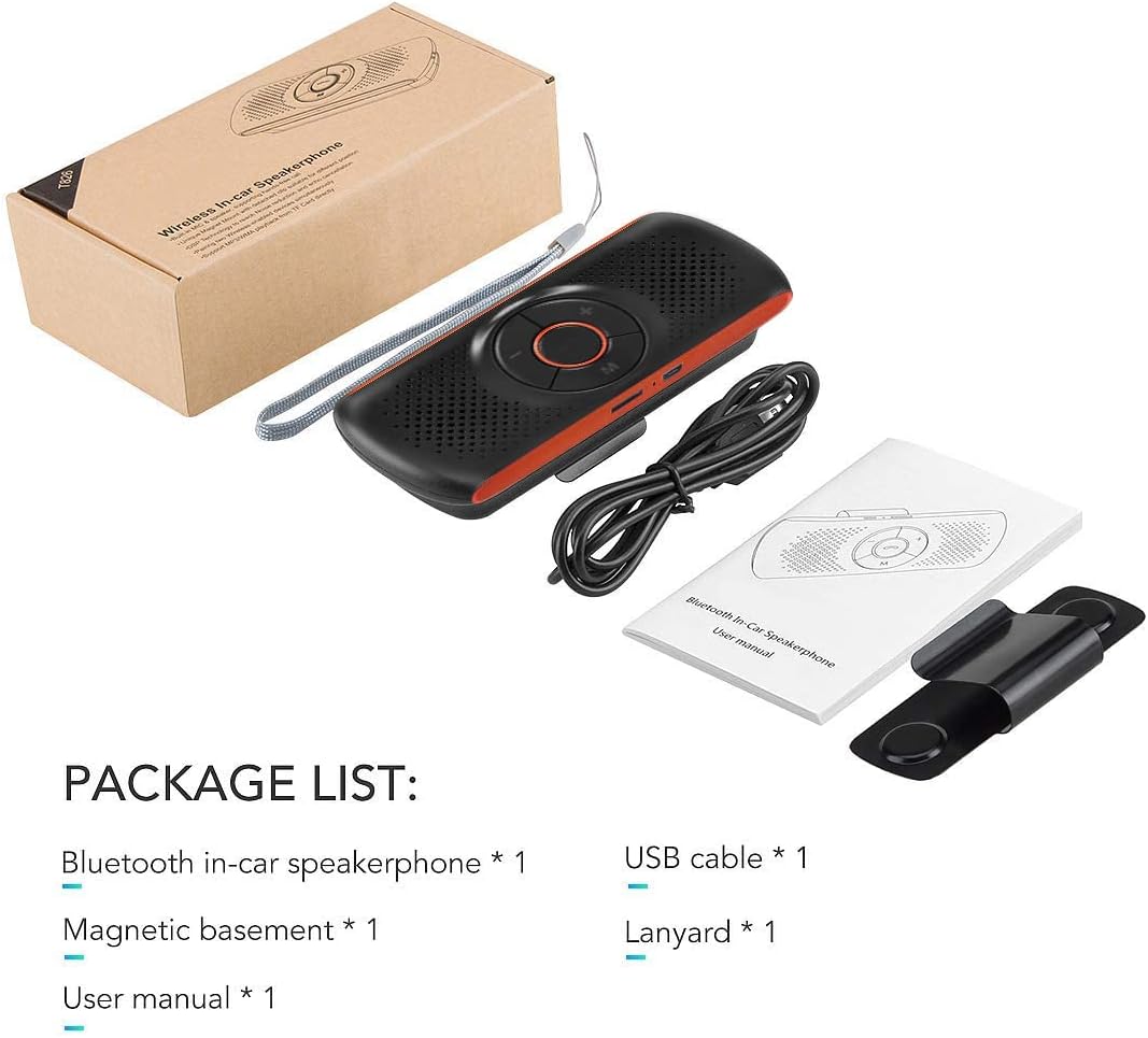 Bluetooth Car Speaker for Cellphone, Wireless Handsfree Car Kit Speakerphone with Clip for Sun Visor, Supports Siri and Voice Assistant, 20 Hours Working Time | TF Card Playing 8 61dotEutK4L. AC SL1100