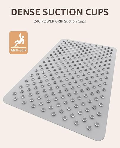 Miniatura 5 de Bligli Alfombra de bañera antideslizante, 17 x 27 pulgadas de largo, lavable a máquina, tapete antideslizante de ducha con 246 ventosas fuertes