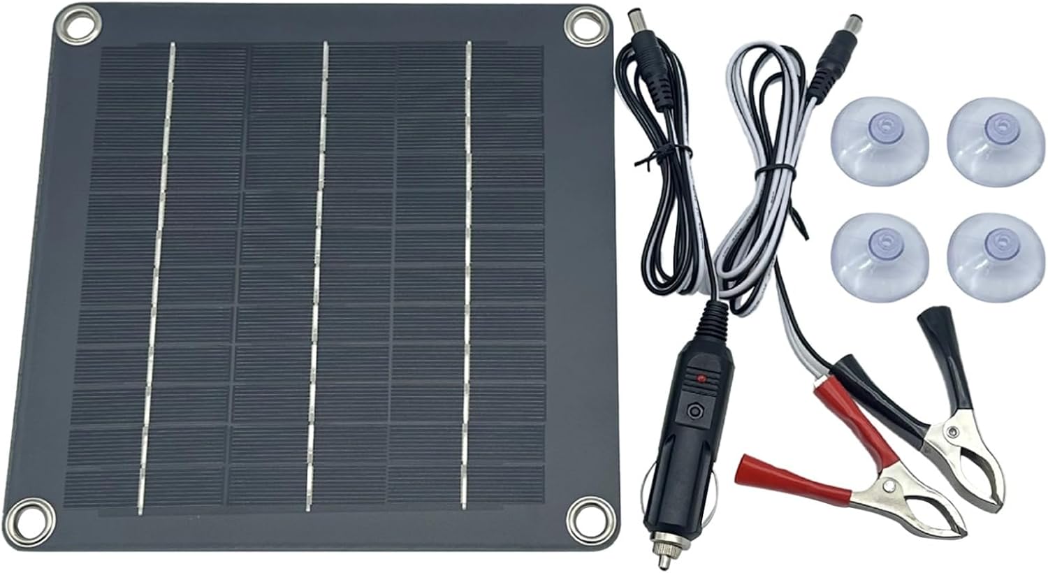 Generic 10W Solar Car Battery Charger, 12V Portable Maintainer, Car Plug & Clips, 8.1 in Waterproof