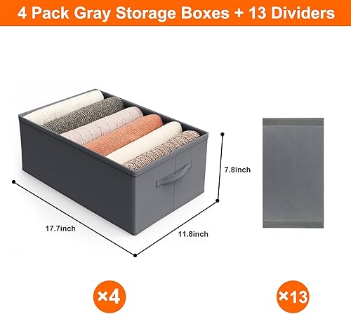 Miniatura 3 de ZHSX Organizador de ropa para armario, paquete de 4 unidades, organizador plegable de suéter para armario con asas, cajas de almacenamiento de ropa