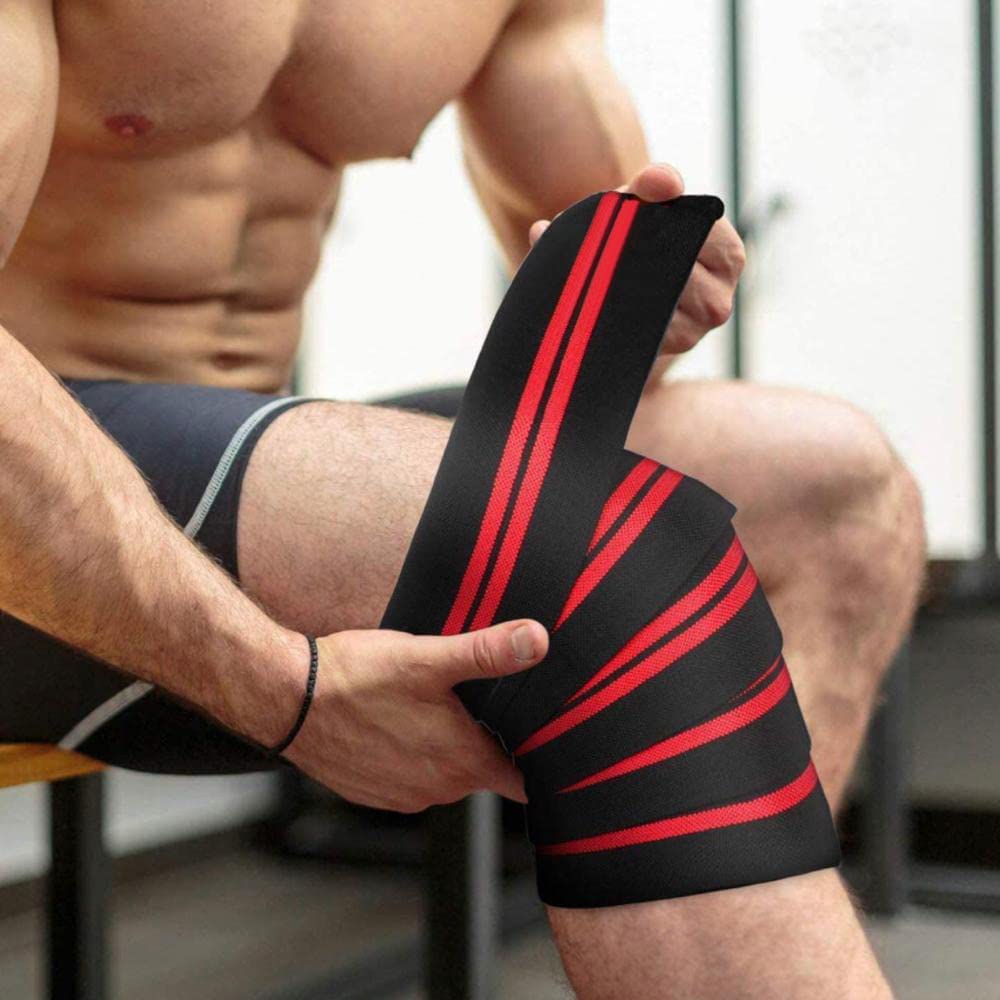 Raizex Cotton Combo Set Of Knee Wraps&Wrist Band Support Straps For Gym Workout,Fitness Weight Lifting,Knee Support Wraps For Squats,Gym,Weight Lifting,Cross Fit Red,One Size 3