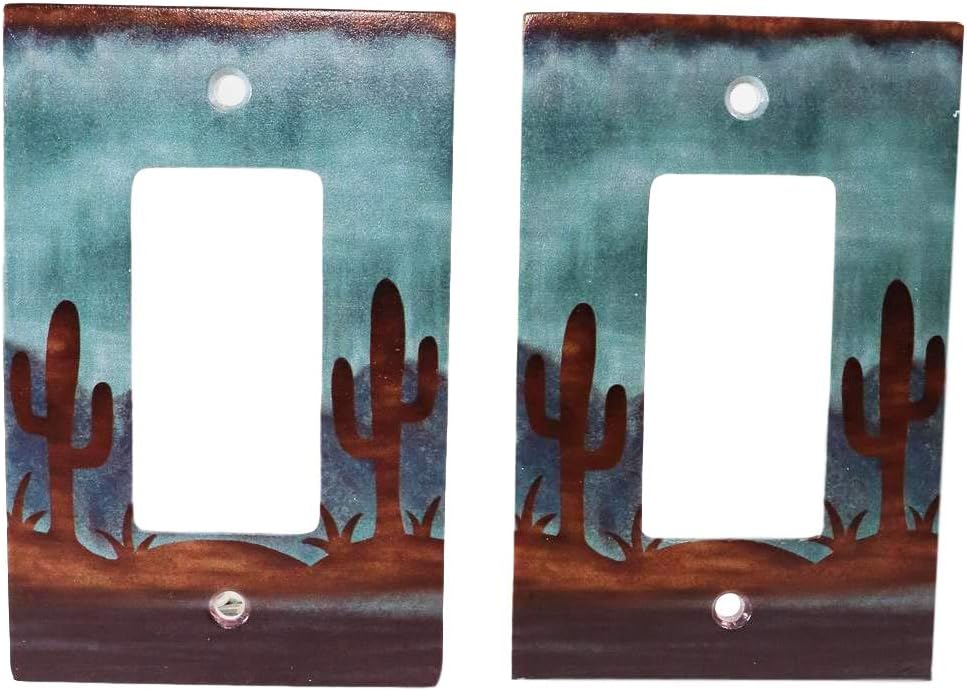 Ebros Pack of 2 Southwestern Desert Cactus Arizona Wilderness Design Vinyl Resin Print Rustic Wall Electrical Switch Or Outlet Cover Plates (Single Gang Rocker Switch)
