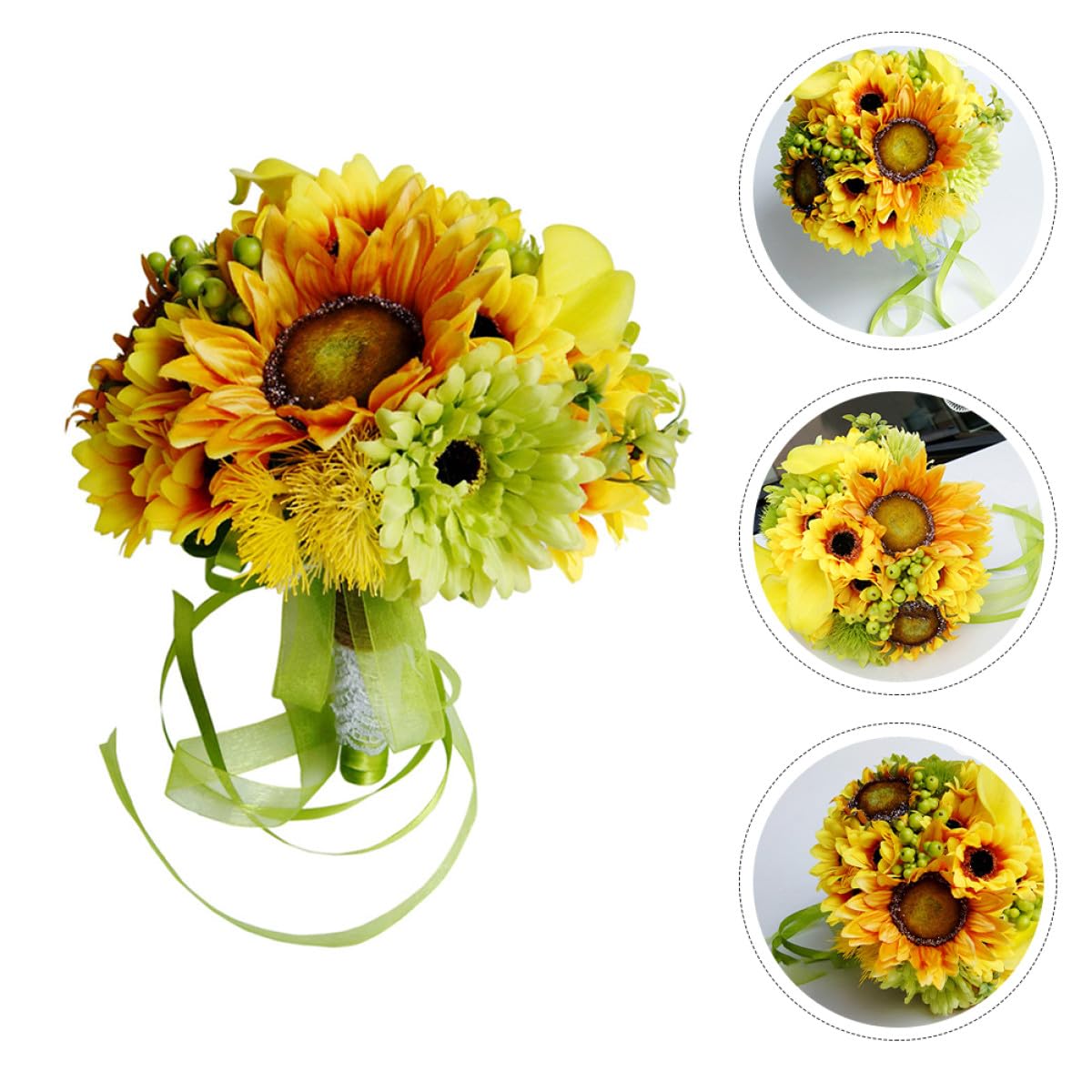 Garneck Künstlicher Brautstrauß mit Sonnenblumen aus Spun Silk und Pu Wetterfest und Frostbeständig Blumendekoration für Hochzeitsfotos und Tanzpartys