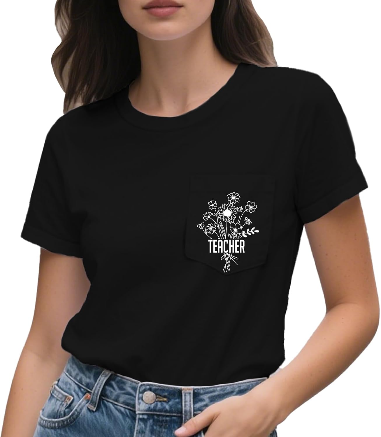 sallrue Teacher Shirts for Women Teach Teaching Tshirts Bow Pencil Shirt Teacher Life Tee Tops