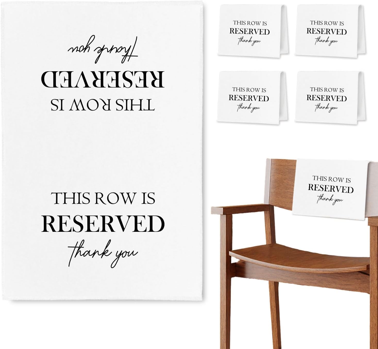 Reserved Seating Chair Signs, This Row Is Reserved Pew Cloths Seating Placeholder for Church Pews, Wedding Decorations for Reception Parties Celebrations Event Meetings (White, 4 PCS) 01 White