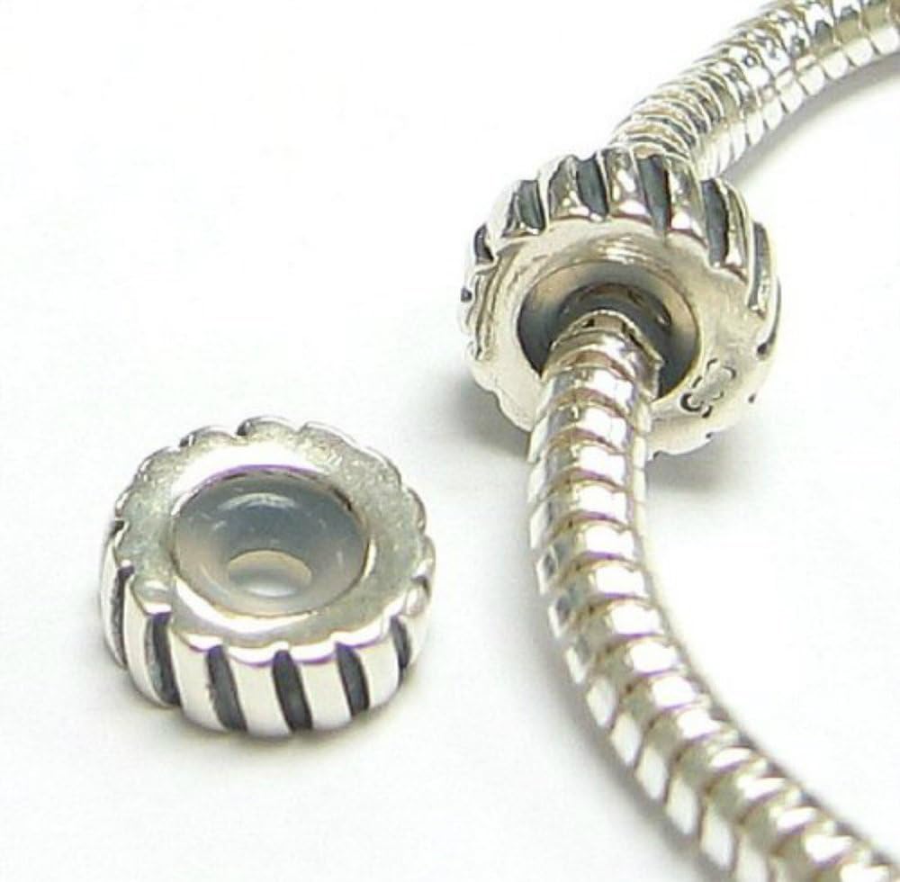 Gear Design Compression Lock Stopper with Rubber Charm Bead Fit Pandora Charms