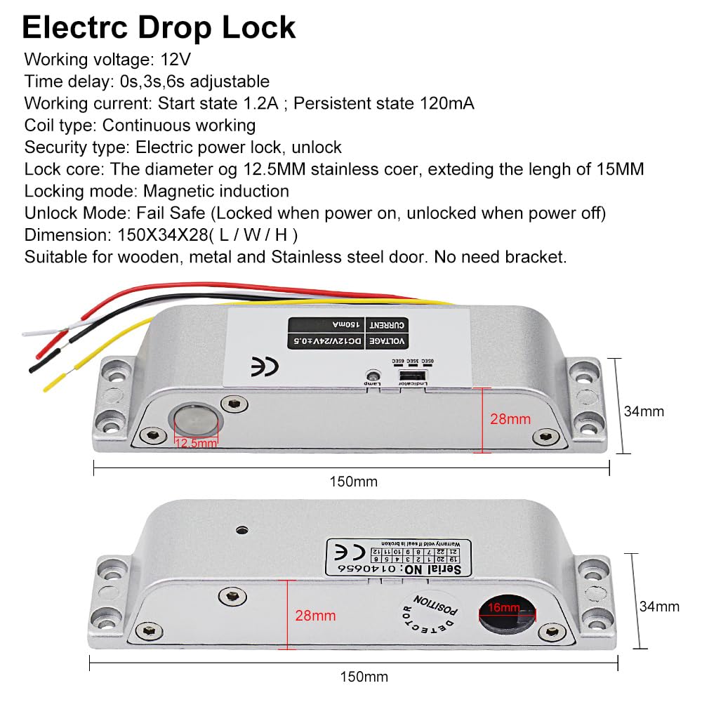 Kit de système de contrôle d'accès, clavier étanche IP68 1000 capacité utilisateur + housse de pluie + 10 porte-clés RFID 125 kHz + alimentation DC 12 V 3 A + bouton interrupteur de sortie (verrou