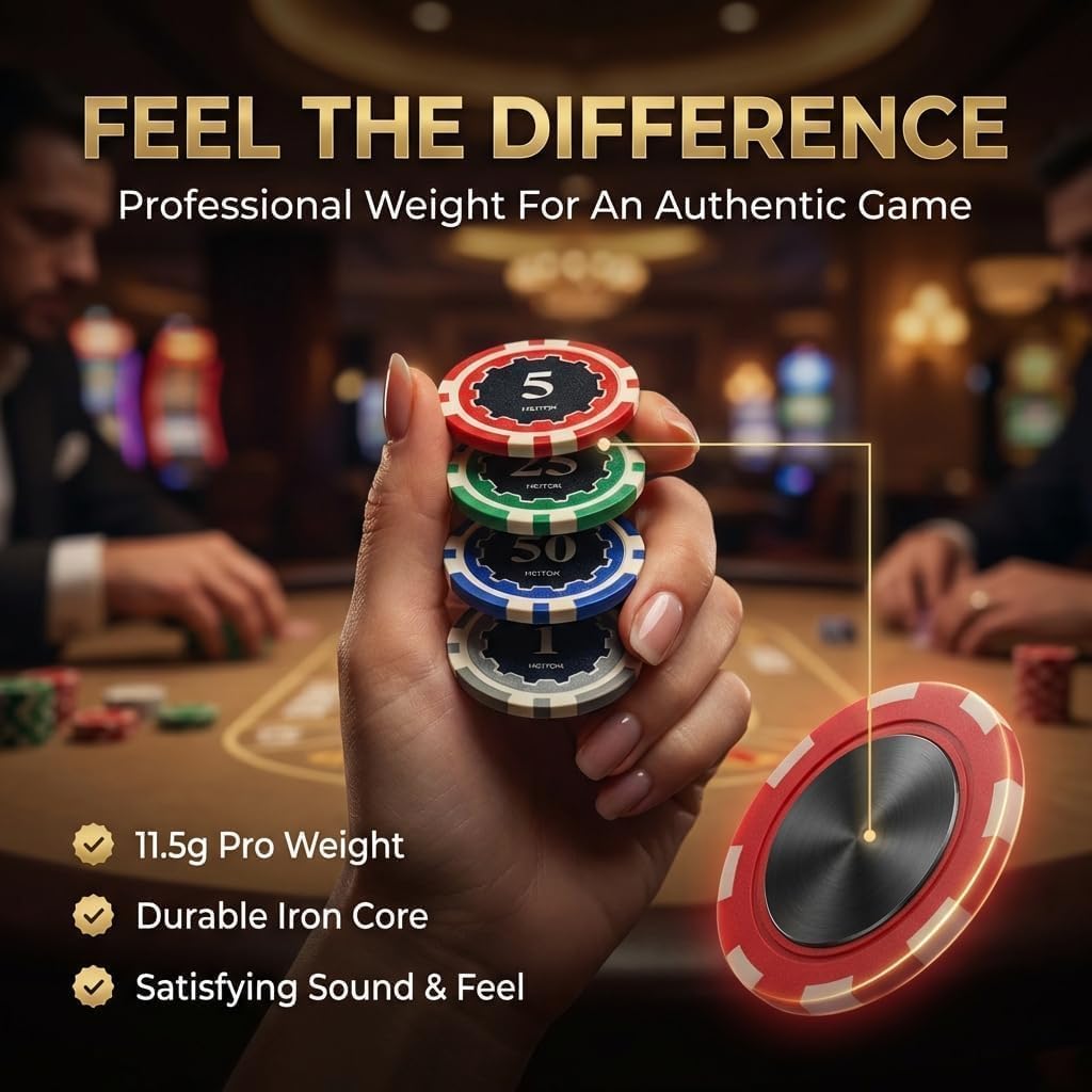 500 Piece Poker Chip Set 11.5g Heavyweight Numbered Chips With Aluminium Case Playing Cards Blind Buttons And Dice For Texas Holdem Blackjack Casino Night