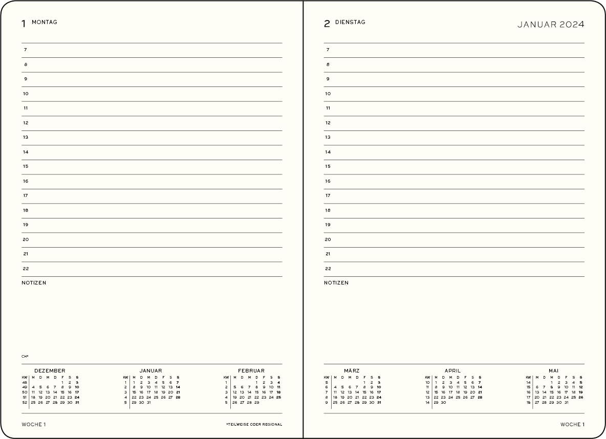 LEUCHTTURM1917 367592 Daily Calendar Pocket (A6) 2024, Black, German, 12 Months