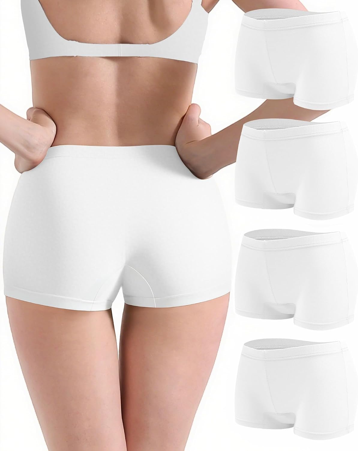 Women's Boyshorts Underwear Cotton, Full Coverage Panties, Womens Boyshort Boxer Briefs Breathable for Women 4 Pack