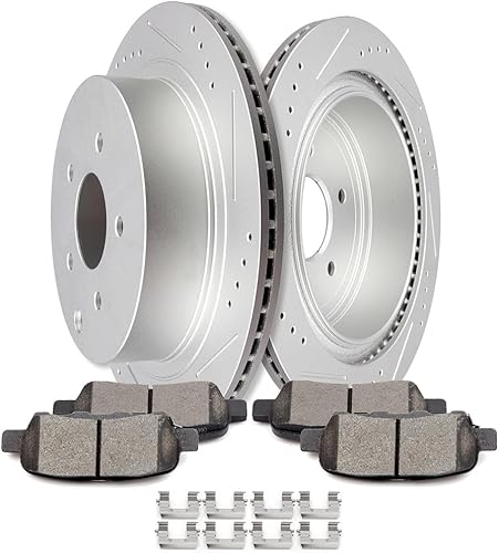 SCITOO Rotores de disco ventilados traseros de 12.13 pulgadas + pastillas de freno de cerámica de repuesto para INFINITI FX35, FX37, FX45, M35h,