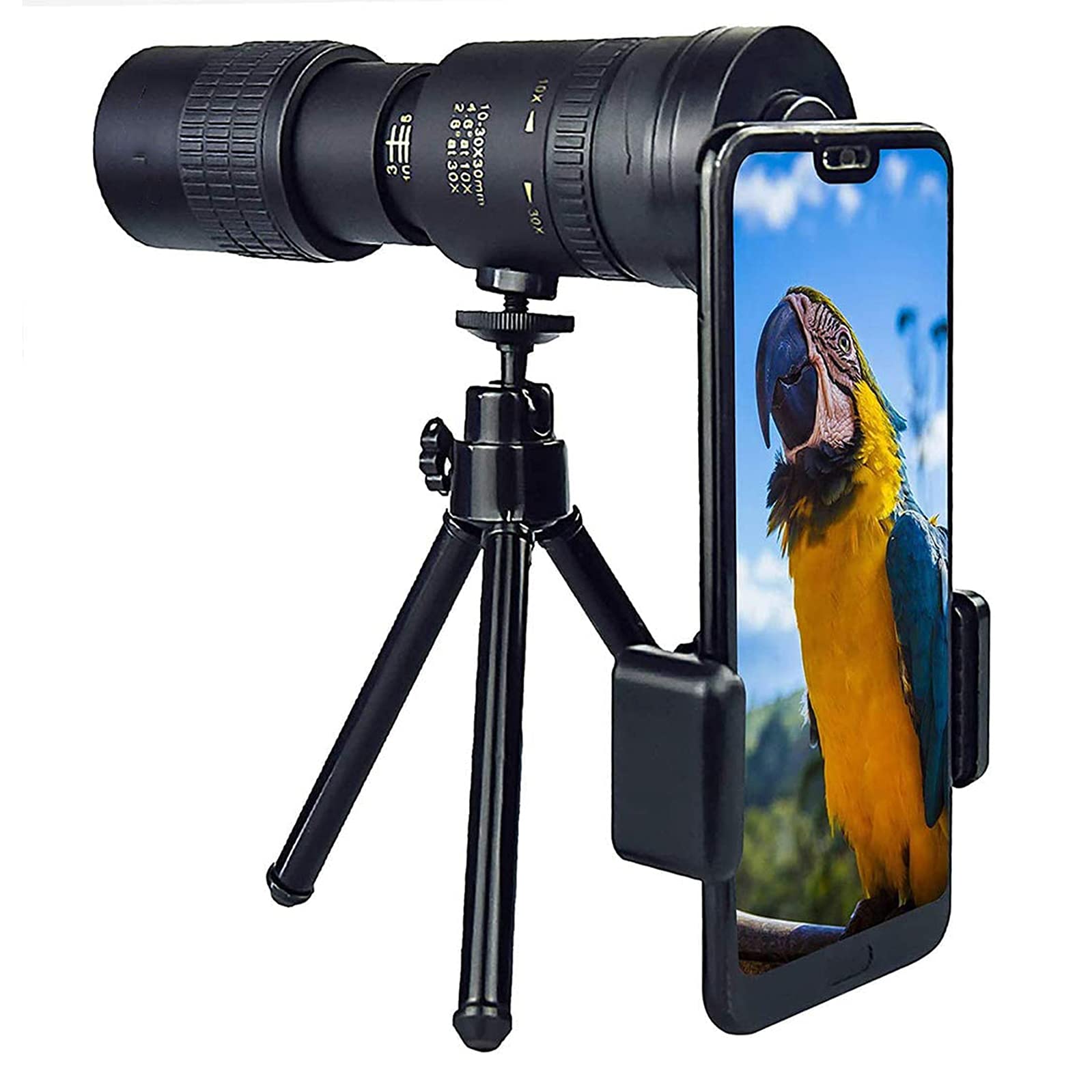 Teleskop monokularowy, 10-300 x 40 mm High Power HD ze statywem, teleobiektywem, do telefonu komórkowego, do iPhone'a, Samsunga i innych smartfonów, dobry do polowania, biwakowania, sportu