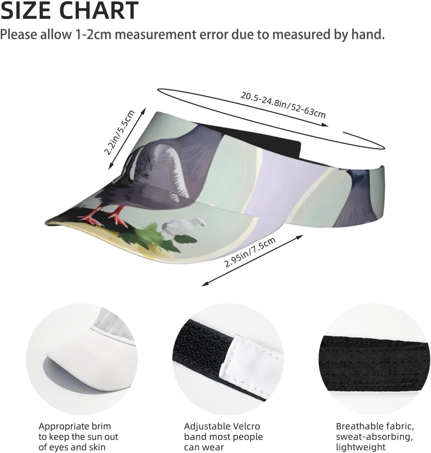 Grey Pigeon Print Print Foldable Sun Visor Hat Lightweight Adjustable Sun Visor Hat Outdoor Sports Cap for Adults