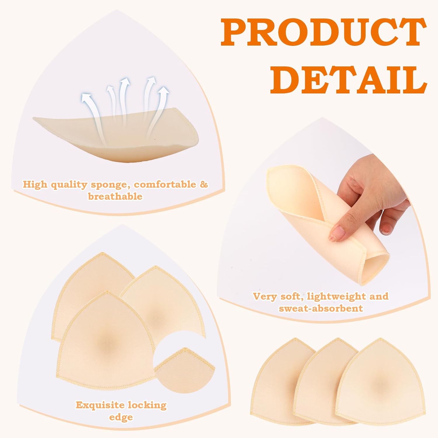 6 Pairs Thin Bra Pads Inserts Triangle Bra Insert for Women, Bra Pads Inserts, Removable Sports Bra Cup, Bra Inserts Enhancers for Girls, Breathable Push Up Breast Bra Insert Pads Sponge for Bikini - Image 3