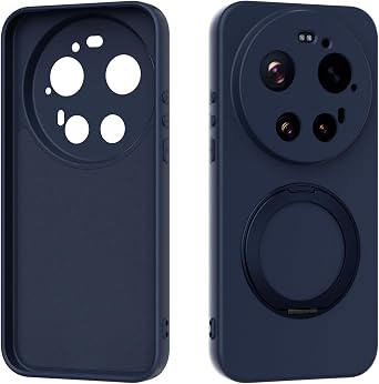 Magnetic 360 Ring Stand Case Compatible with Xiaomi Mi 17 Ultra 5G, Ultra-Thin Liquid Silicone Slim Protective Cover, Shockproof Anti-Scratch Phone Case Deep Blue