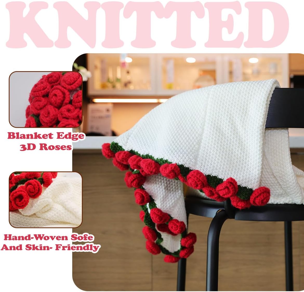 Valentines Day Gifts for Her, Completed Crochet Rose Flower Bouquet Blanket, Galentines Gifts, Birthday Gifts for Women Mom, Wife, Girlfriend - Image 2
