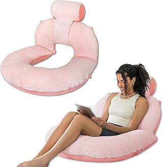 INSEN Reading Pillow, Back Pillow for Sitting in Bed for Reading, Nurse & Relax, Reading Pillow for Adults, Moms & Kids, Sit Up Pillow for Bed (Upgrade-Dot Velvet-Pink, Upgraded)