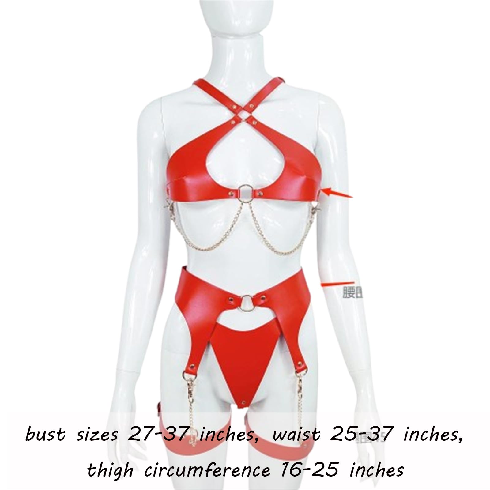 Women's PU Leather Strappy Harness Lingerie - Adjustable Chain-Decorated Outfit for Halloween Roleplay, Clubwear & Bedroom