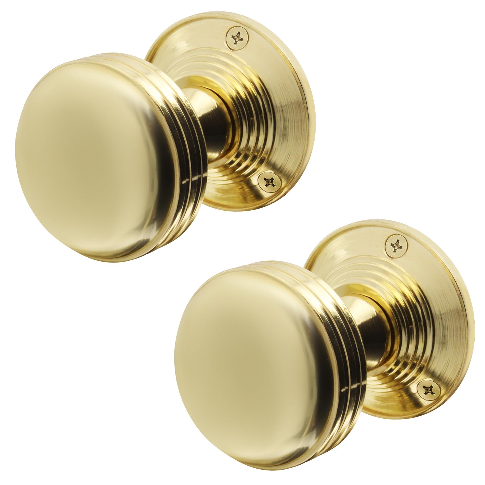 EAI Lined Door Knobs Polished Brass | 1 Pair of Mortice Knobs (55mm) for Internal Doors