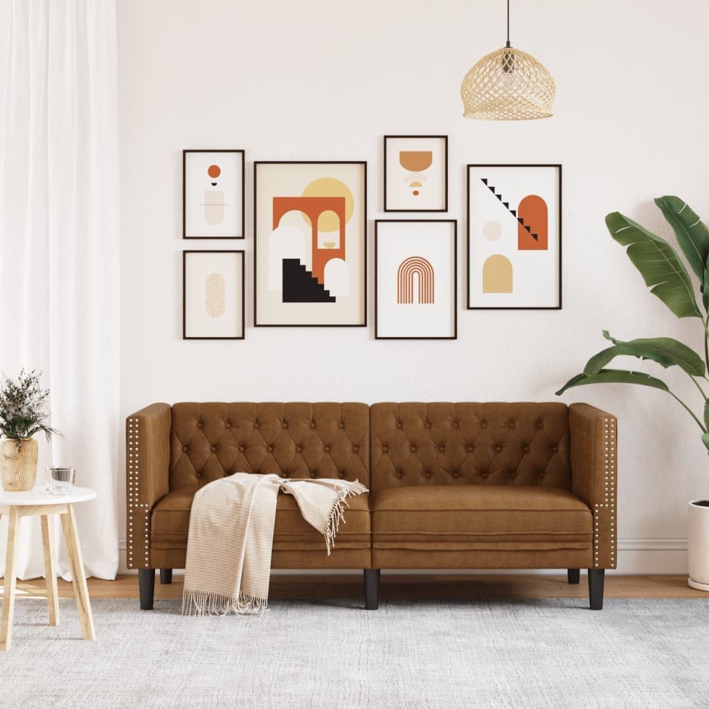 Canapé 2 Places, Causeuse de Salon Fauteuil Sofa 2 Places Chesterfield Marron Similicuir Daim 174 x 74,5 x 70,5 cm