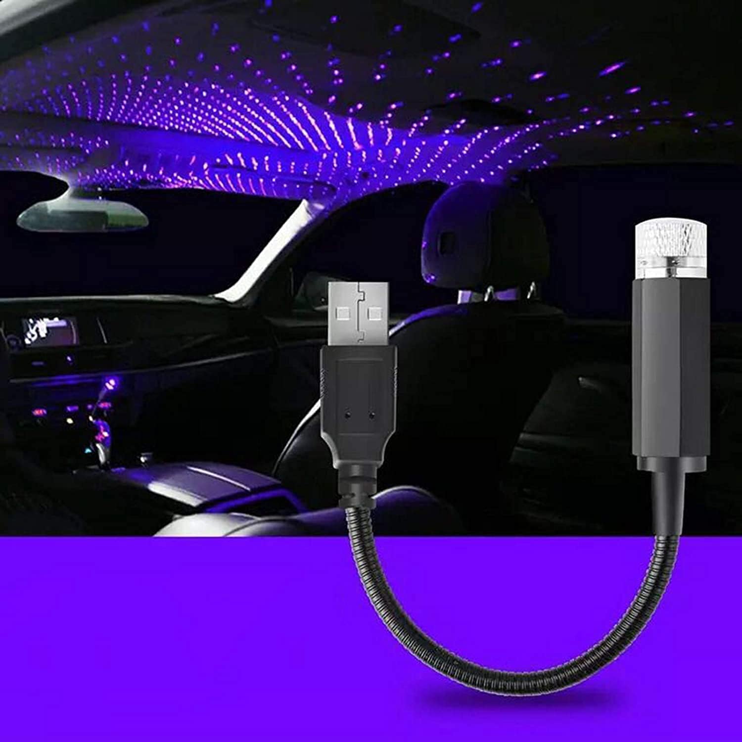 Sulfar USB Roof Star Projector Lights with 3 modes, USB Portable Adjustable Flexible Interior Car Night Lamp Decor with Romantic Galaxy Atmosphere fit Car, Ceiling, Bedroom, Party (Plug&Play, Purple))