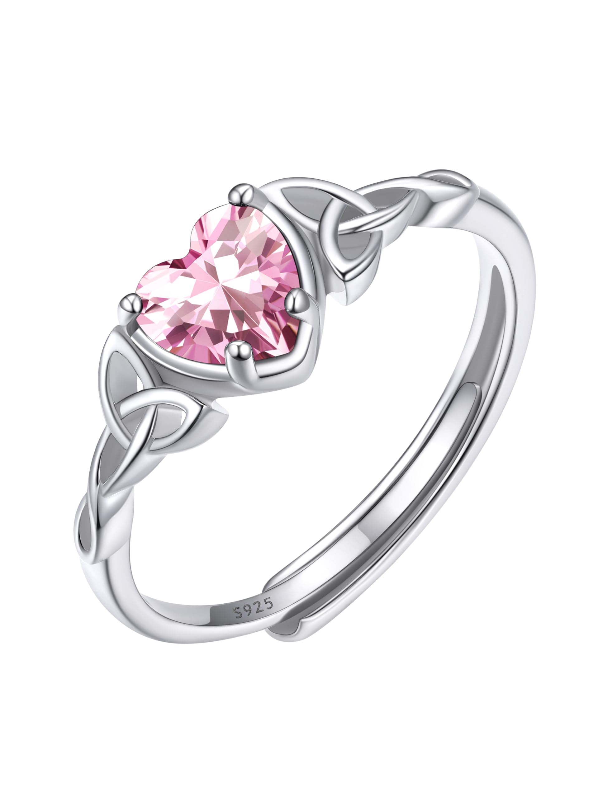 ChicSilver Bague Femme Argent 925 de Taille Réglable, Bague Couple Anneau Fiançailles avec Pierre Coeur et Celtique, Bijoux Brillant Cadeau Femme pour Noël Saint-Valentin Anniversaire