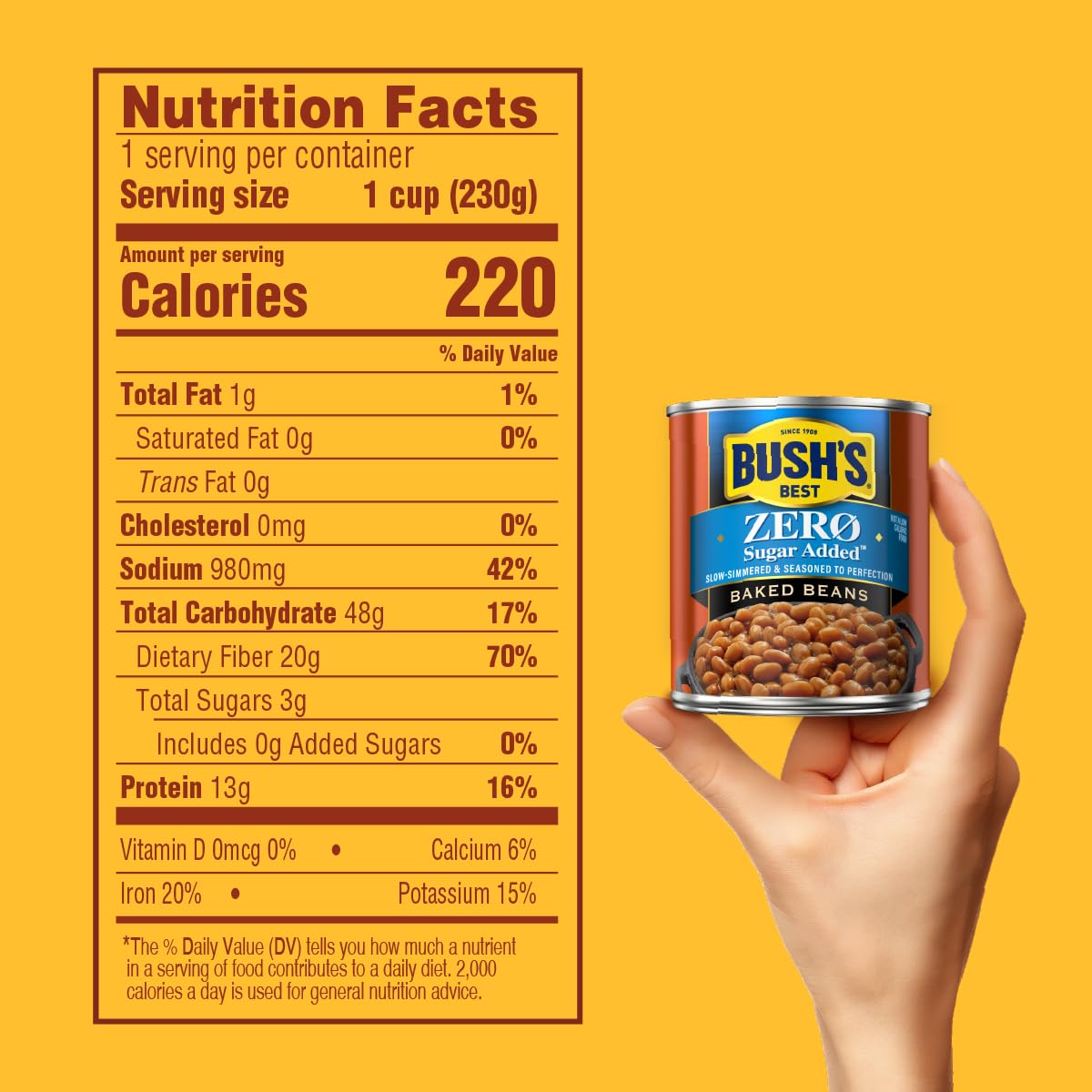 BUSH'S BEST 8.1 oz Canned Zero Sugar Added Baked Beans, Source of Plant Based Protein and Fiber, Low Fat, Gluten Free, (Pack of 12)